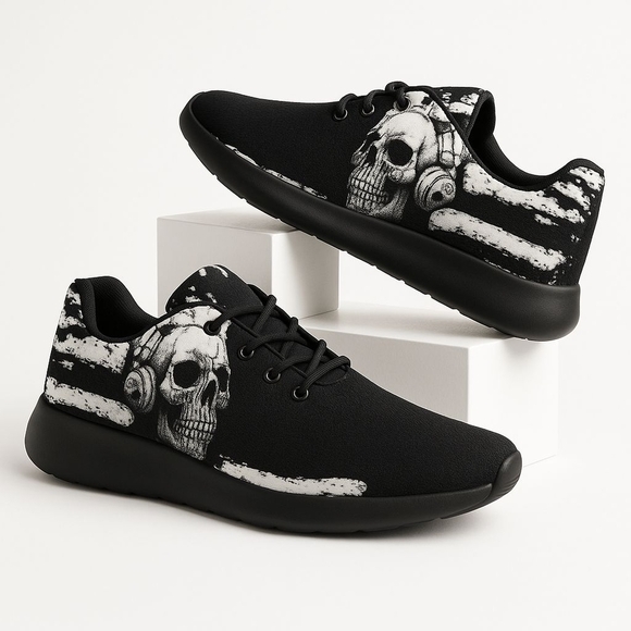 A Gothic Universe Other - Men’s Gothic ✦ Skull Sneakers ✦ Black White Canvas Lace-Up Alt-Core Shoes NWT 10